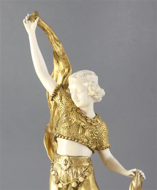 Affortunato Gori (1895-1925). A gilt bronze and ivory figure of an Middle Eastern dancer, height 17.5in.
